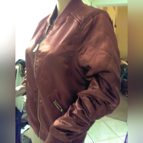 BRONZE REDDISH JACKET W/ ZIPPER POCKETS BY AMONG EQUALS SZ.12 QUILT SILKY FEEL - Picture 4 of 8